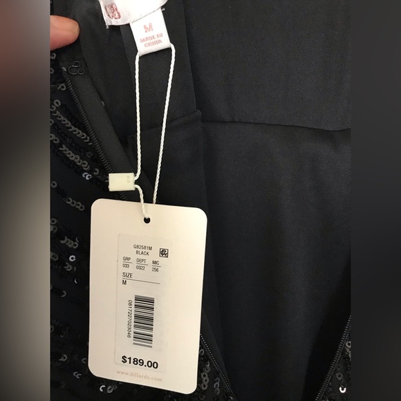 NWT! Gorgeous GB Black Sequin VNeck Floor Length Gown with Leg Opening Size Med - Picture 7 of 14